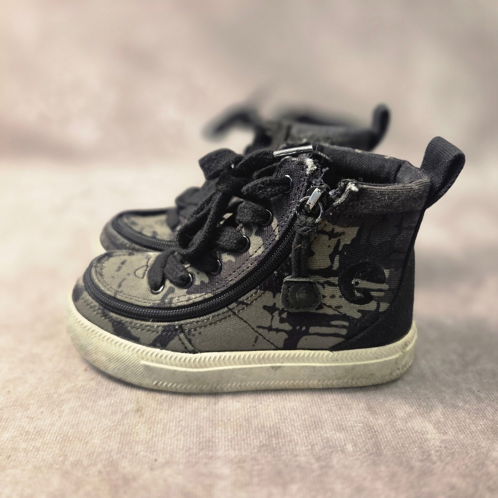 Billy Footwear Toddler Boys-9 High Top Sneakers Gry Blk Splatter Adaptive Shoes